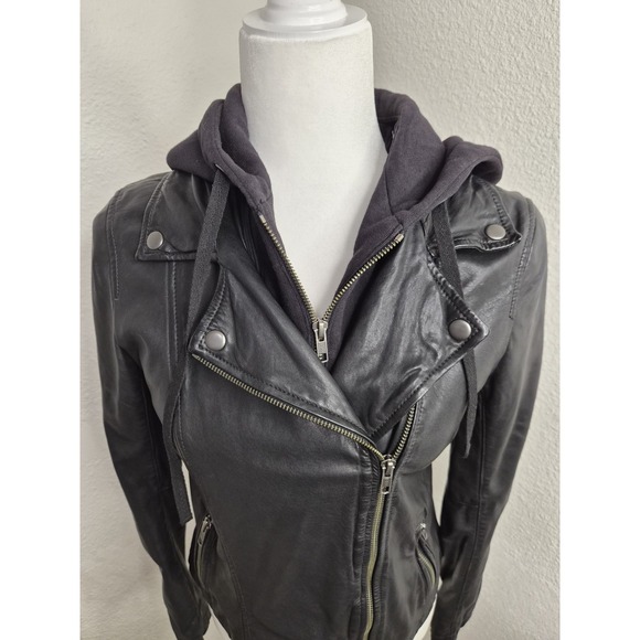Caslon Jackets & Blazers - Caslon 100% Leather Moto Jacket With Removable hoodie In Black size S